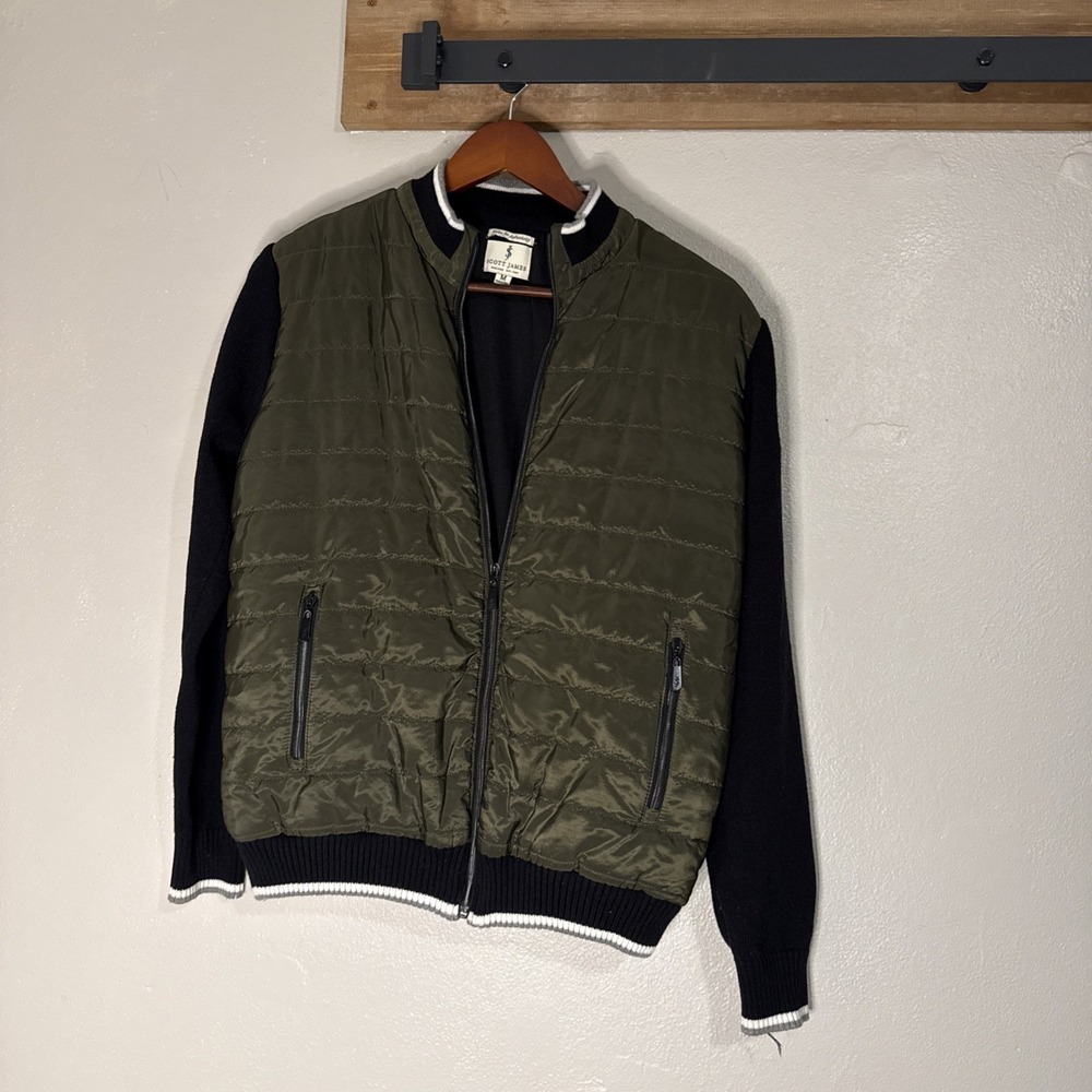 Scott James Bomber Jacket Quilted Coat Full Zip Olive Green Men's‎ Medium